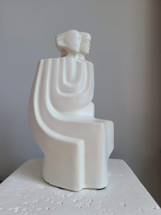 Modern Art Deco White Ceramic Lover Figurines